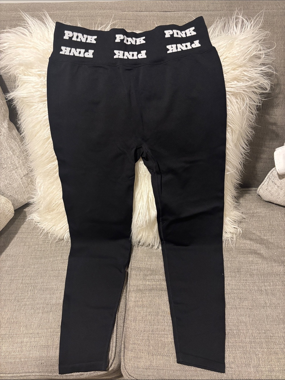 PINK Victoria's Secret Black Leggings with White Logo Waistband